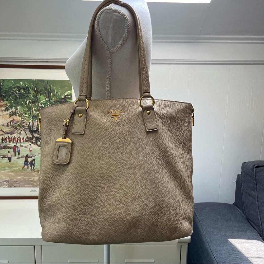 Prada Side Zip Beige Shoulder Bag